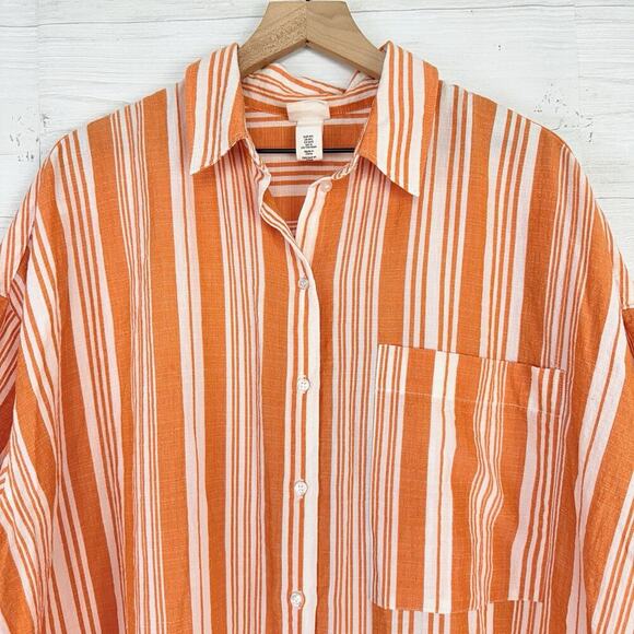 Lemlem x H&M Tunic Oversized Kaftan Shirt Dress Size M/L Striped Orange Beach - Picture 9 of 16